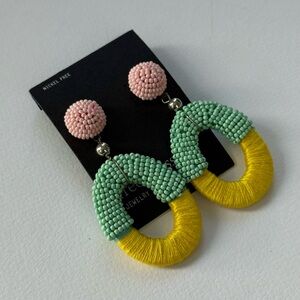 Boho Style. Green and Yellow Beaded Earrings. New, never used. Fresh Press Brand